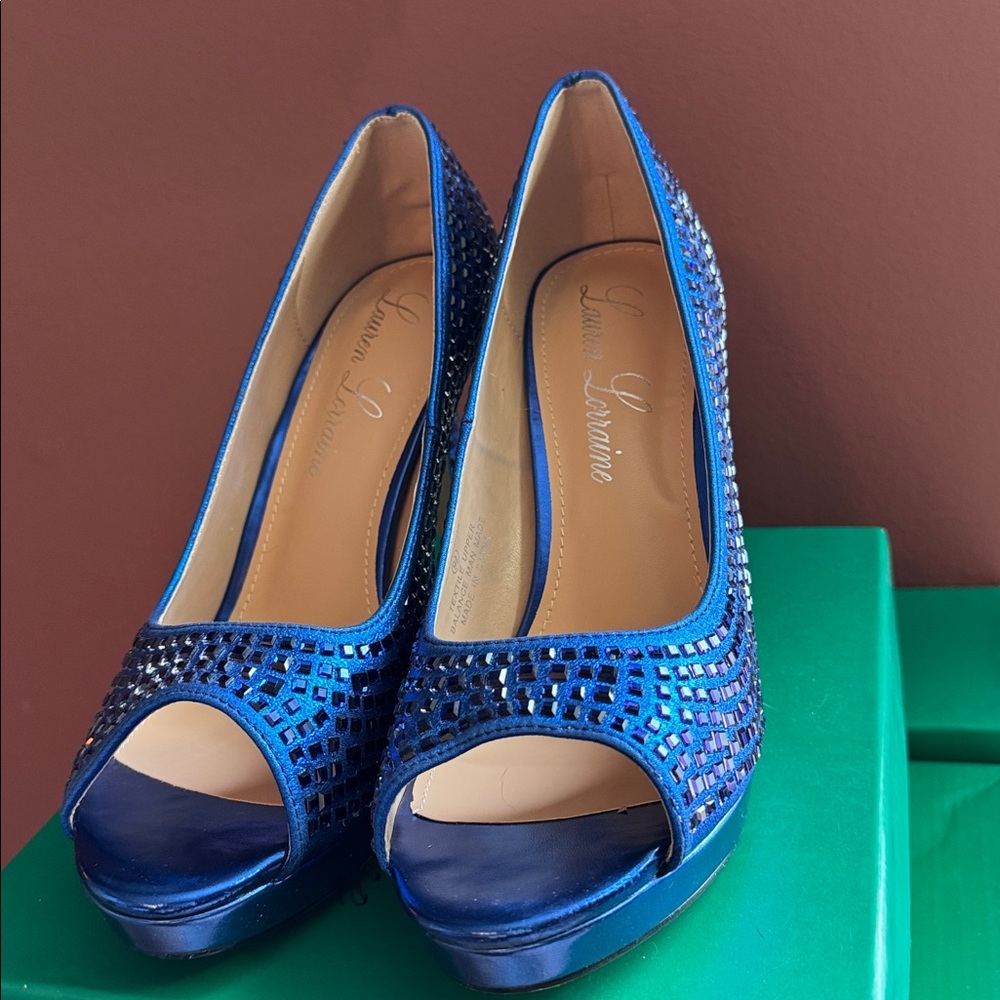Lauren Lorraine Blue Peep Toe Heels - Picture 2 of 5